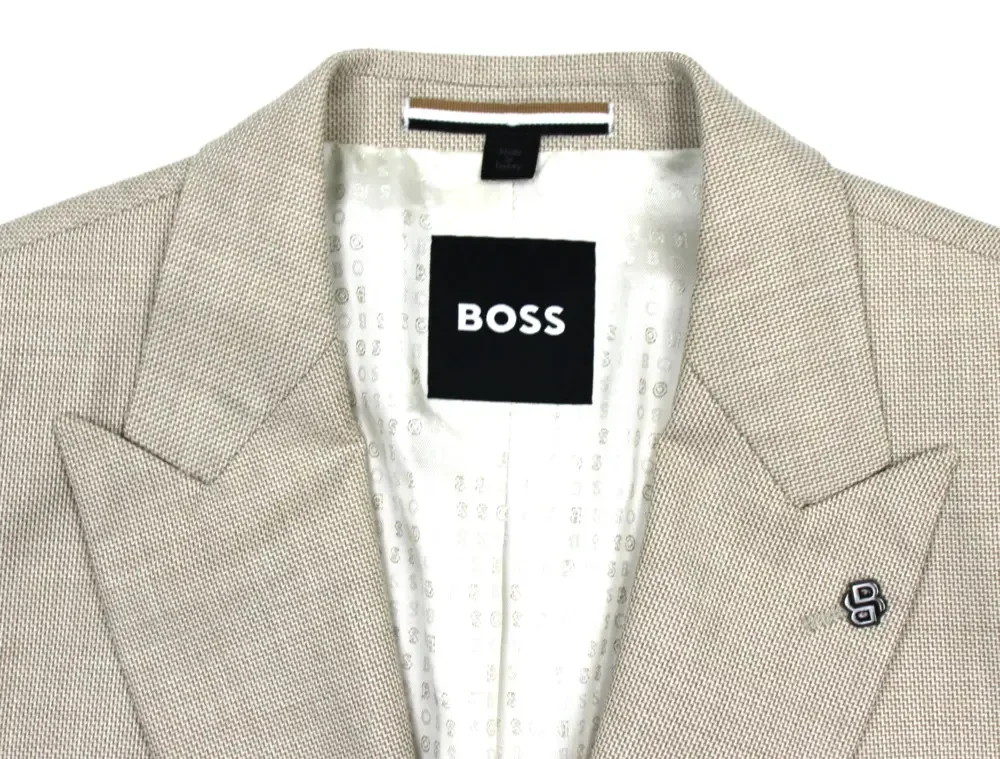Hugo Boss Hutson Peak Sport Coat 36 R Mens Slim Fit Beige Stretch Wool Blazer